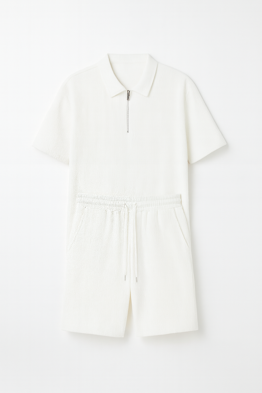 Casual Zip-Up Lapel Shorts Set