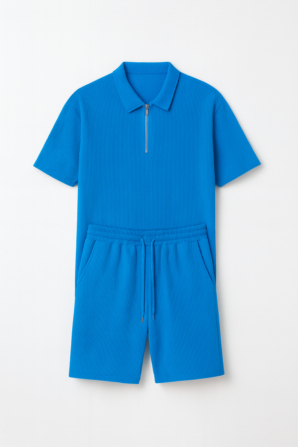 Casual Zip-Up Lapel Shorts Set